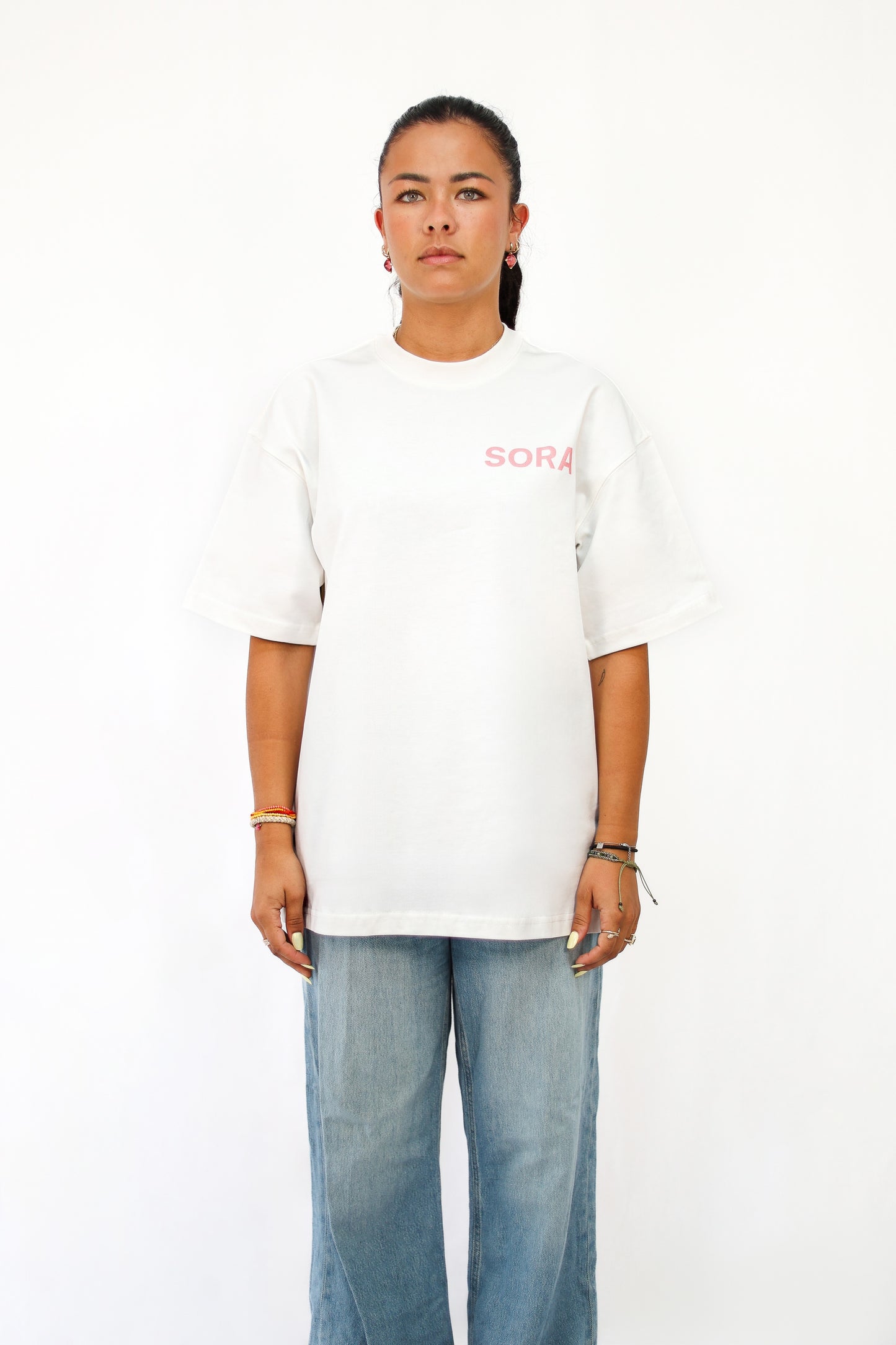 SORA Unisexe - T-shirt blanc à manches courtes - Oversize - 100% coton
