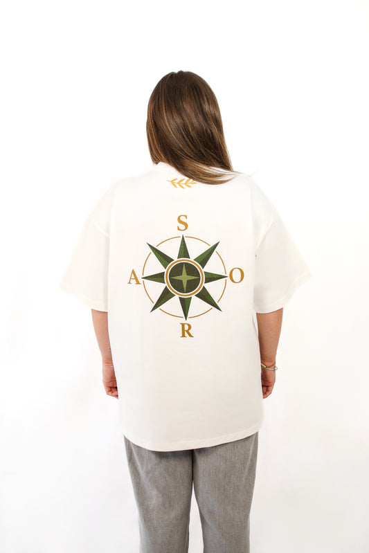 SORA Unisexe - T-shirt blanc et or à manches courtes - Oversize - 100% coton