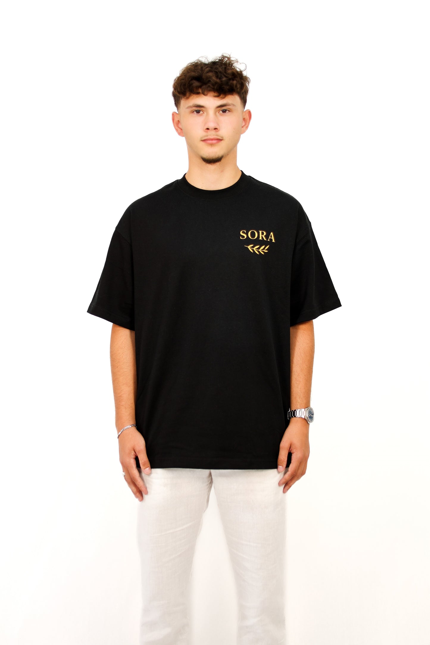 SORA Unisexe - T-shirt noir à manches courtes - Oversize - 100% coton