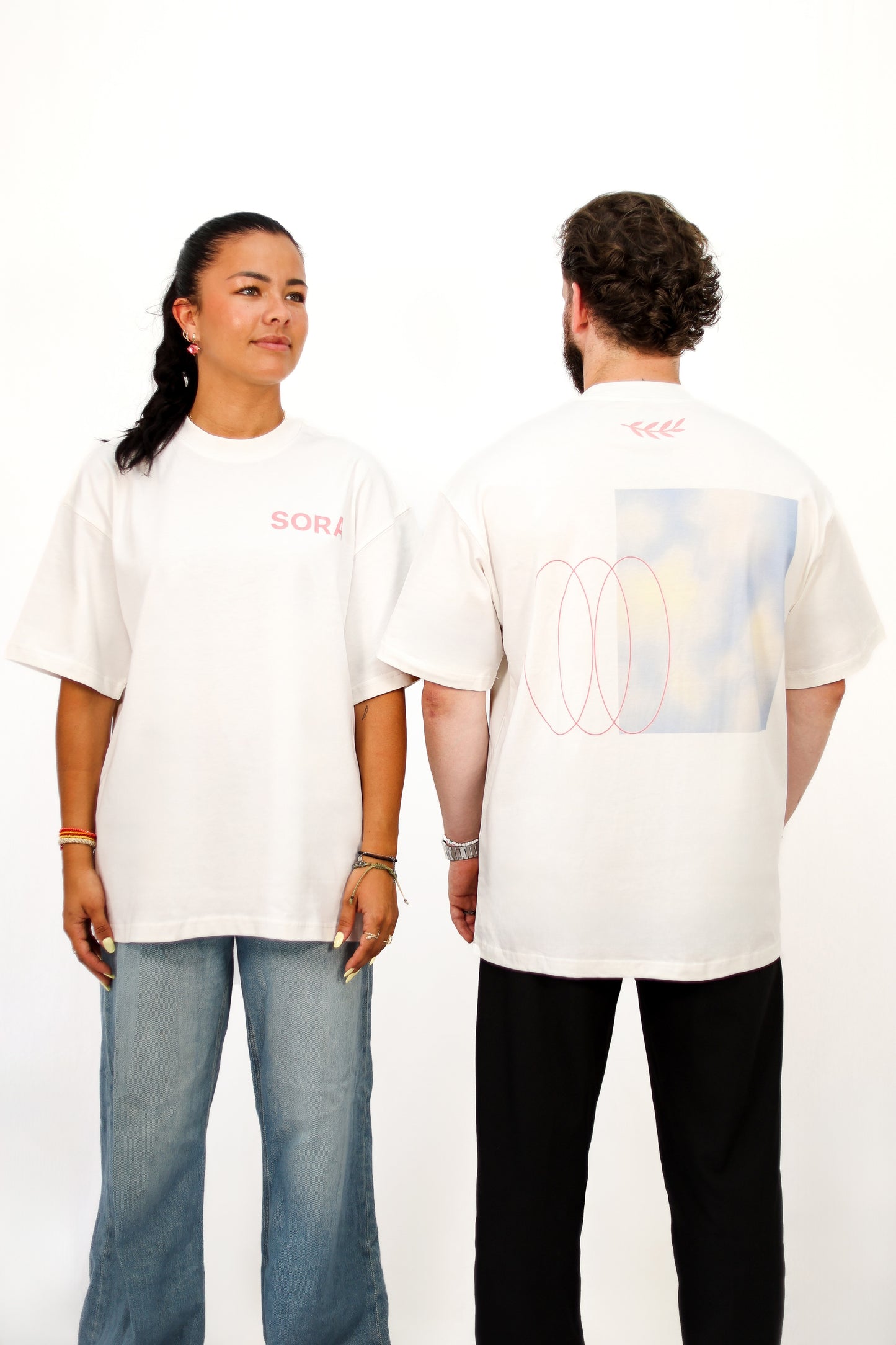 SORA Unisexe - T-shirt blanc à manches courtes - Oversize - 100% coton