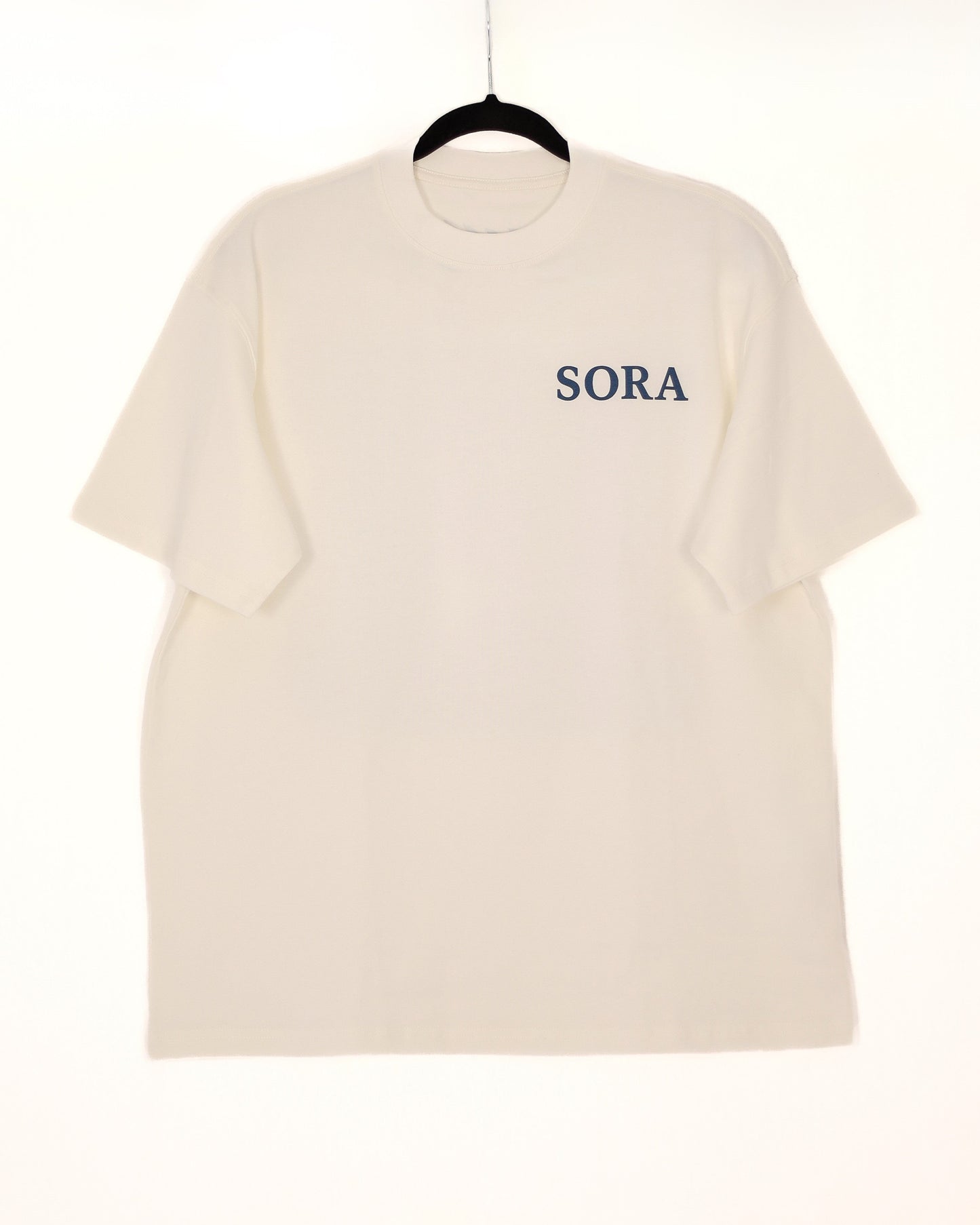 SORA Unisexe - T-shirt blanc et bleu à manches courtes - Oversize - 100% coton