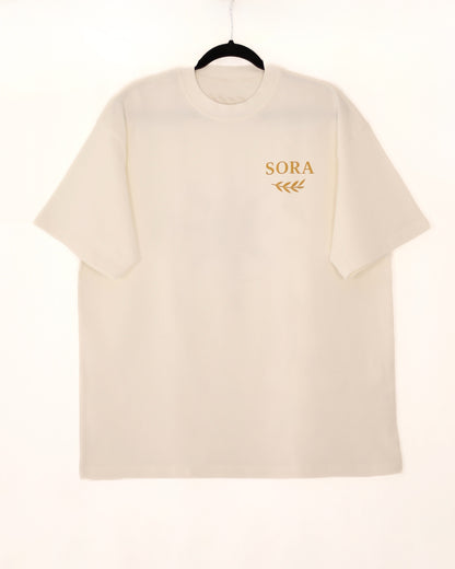 SORA Unisexe - T-shirt blanc et or à manches courtes - Oversize - 100% coton