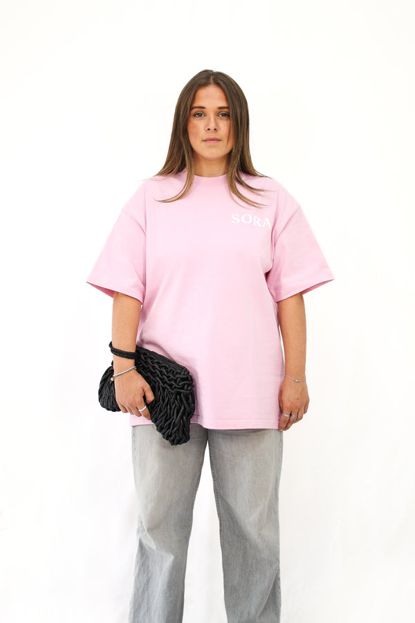 SORA Unisexe - T-shirt rose à manches courtes - Oversize - 100% coton