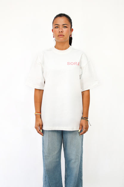 SORA Unisexe - T-shirt blanc à manches courtes - Oversize - 100% coton