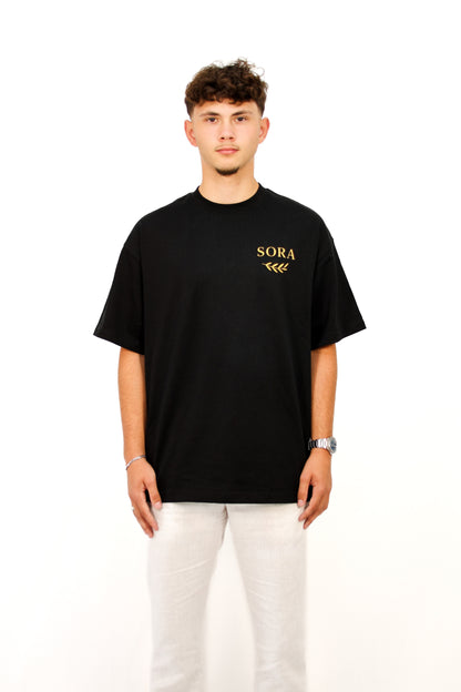 SORA Unisexe - T-shirt noir à manches courtes - Oversize - 100% coton