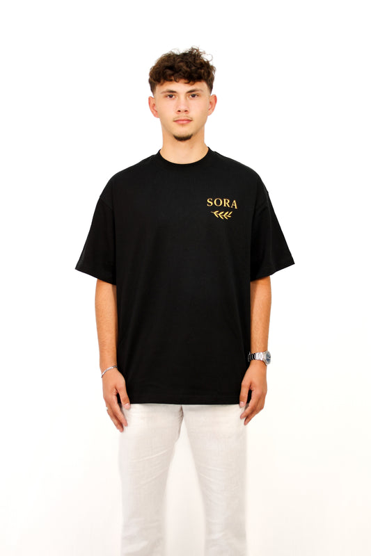 SORA Unisexe - T-shirt noir à manches courtes - Oversize - 100% coton